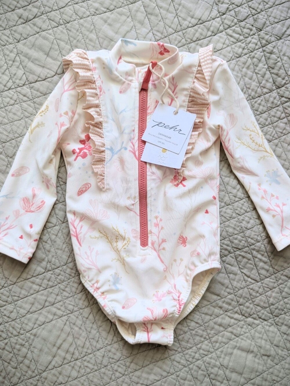 Pehr Swim Long Sleeve Hip Ruffle One Piece Size 6-12 Months NWT
